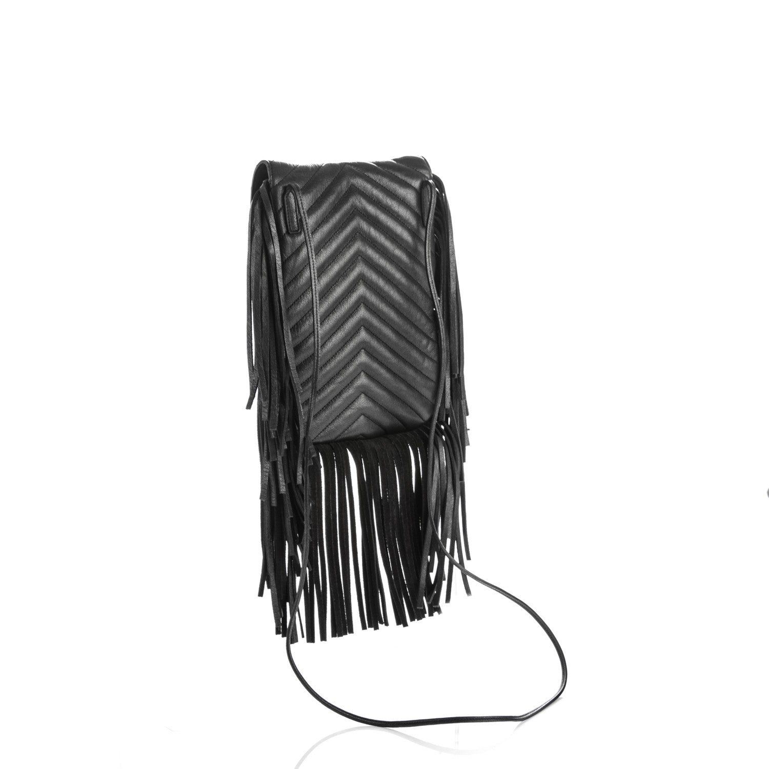 Saint Laurent Sheepskin Matelasse Chevron Fringe Small Monogram Anita Crossbody Bag Black 3 of 6