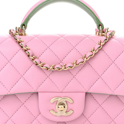 Chanel Lambskin Quilted Mini Top Handle Rectangular Flap Pink Green 8 of 11