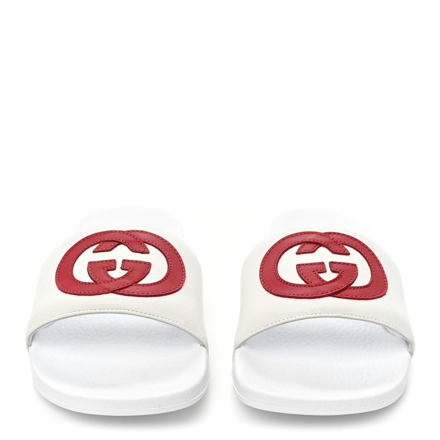 Nappa Miro Soft Calfskin Womens Interlocking G Slide Sandals 36 White Hibiscus Red