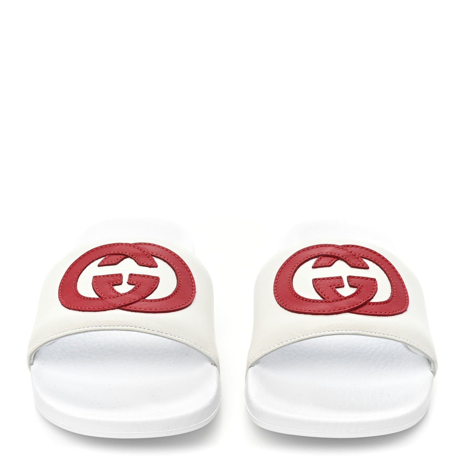 Gucci Nappa Miro Soft Calfskin Womens Interlocking G Slide Sandals 36 White Hibiscus Red 2 of 8