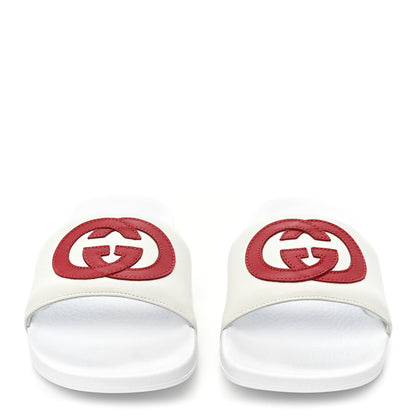 Gucci Nappa Miro Soft Calfskin Womens Interlocking G Slide Sandals 36 White Hibiscus Red 2 of 8