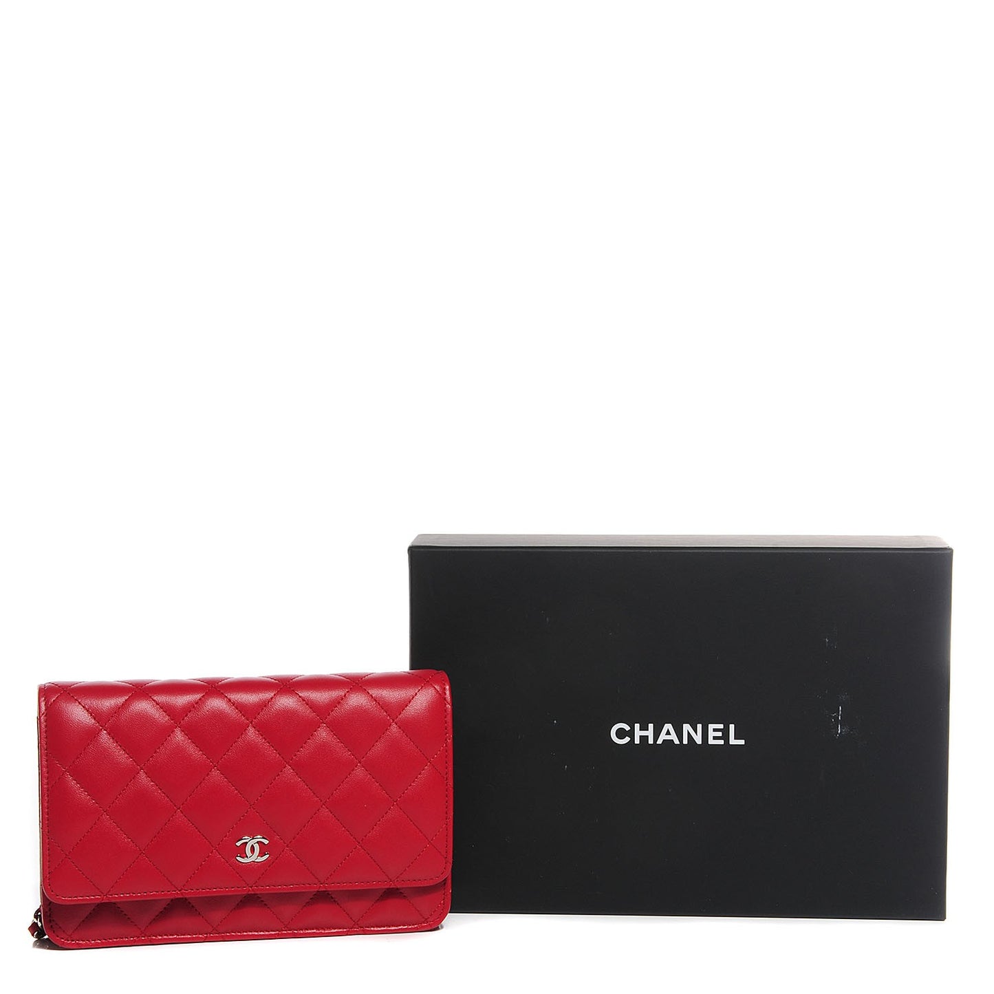 Lambskin Quilted Wallet On Chain WOC Red