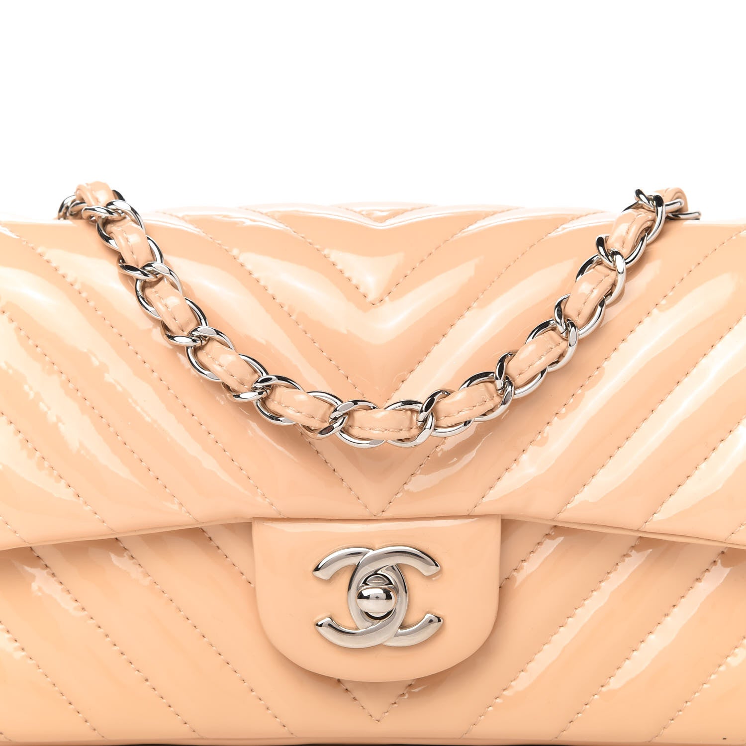 Chanel Patent Chevron Quilted Mini Rectangular Flap Beige 10 of 11