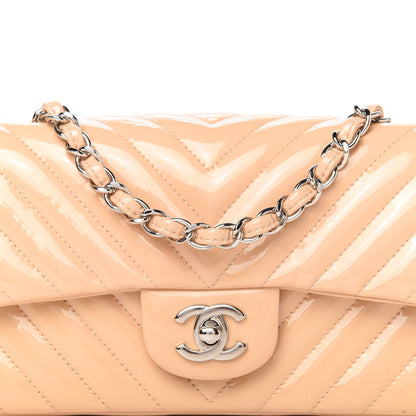 Chanel Patent Chevron Quilted Mini Rectangular Flap Beige 10 of 11