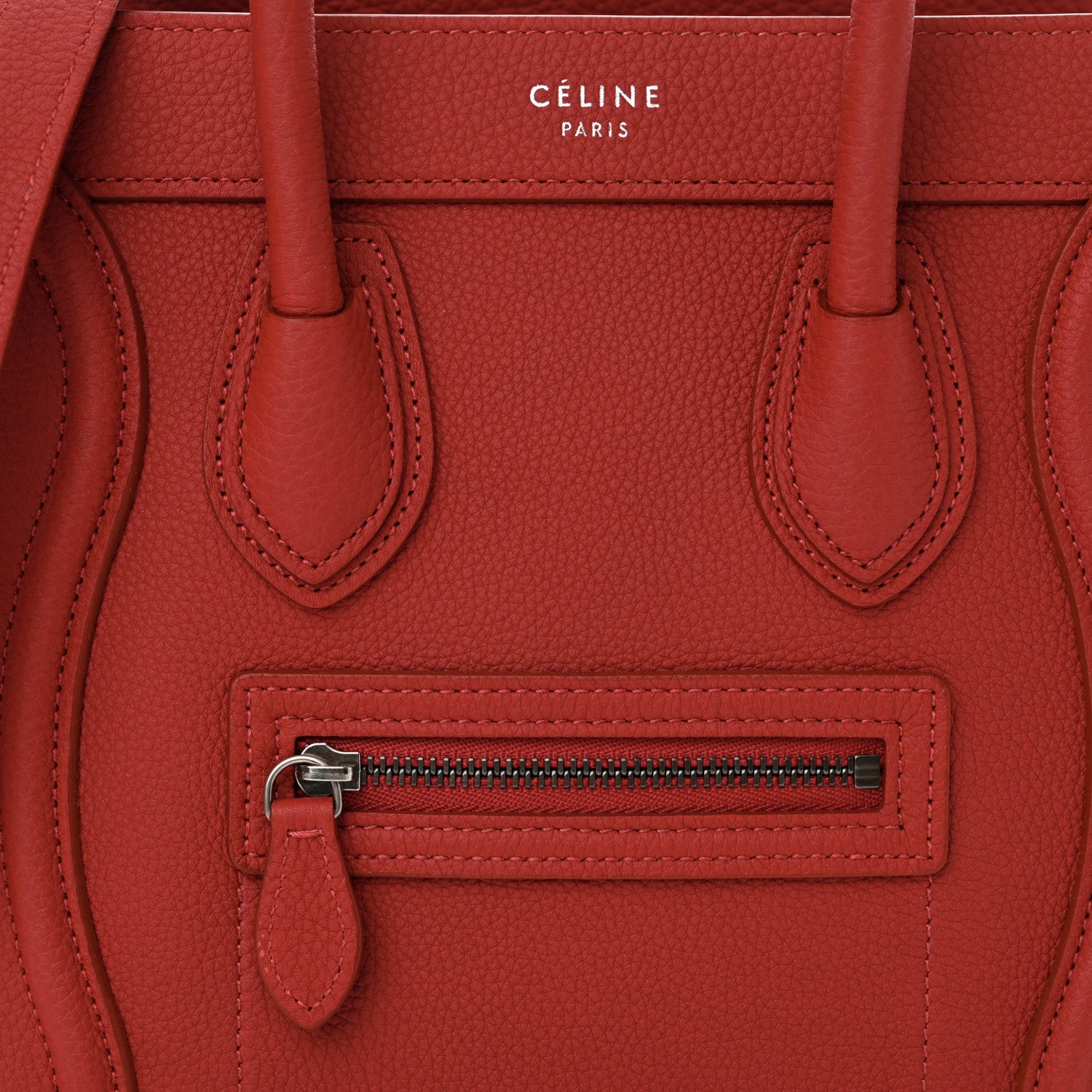 Celine Drummed Calfskin Nano Luggage Pop Red 8 of 10