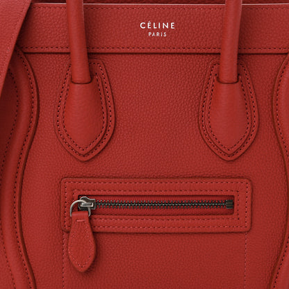 Celine Drummed Calfskin Nano Luggage Pop Red 8 of 10