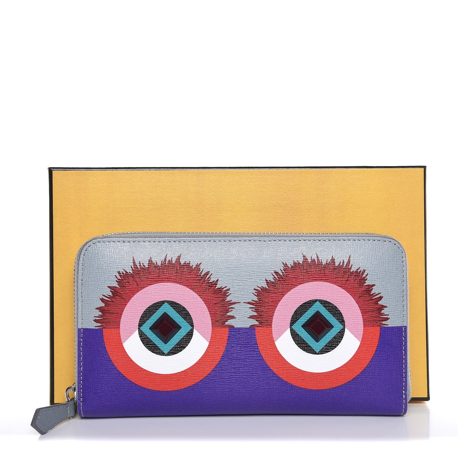 Fendi Vitello Elite Studded Hypnoteyes Zip Around Wallet Polvere Multicolor 8 of 8