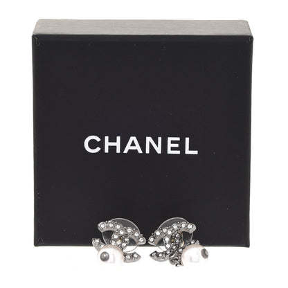 Chanel Crystal Pearl CC Drop Earrings Silver 5 of 5