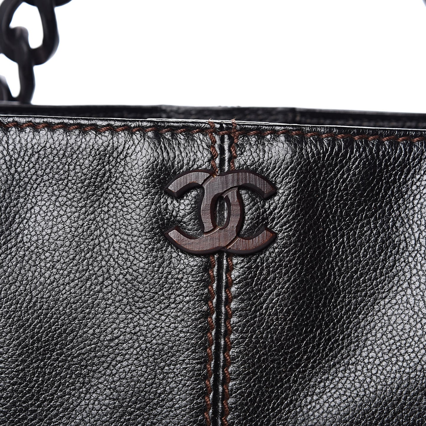 Calfskin Wood Chain Tote Black