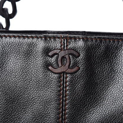Chanel Calfskin Wood Chain Tote Black 12 of 15