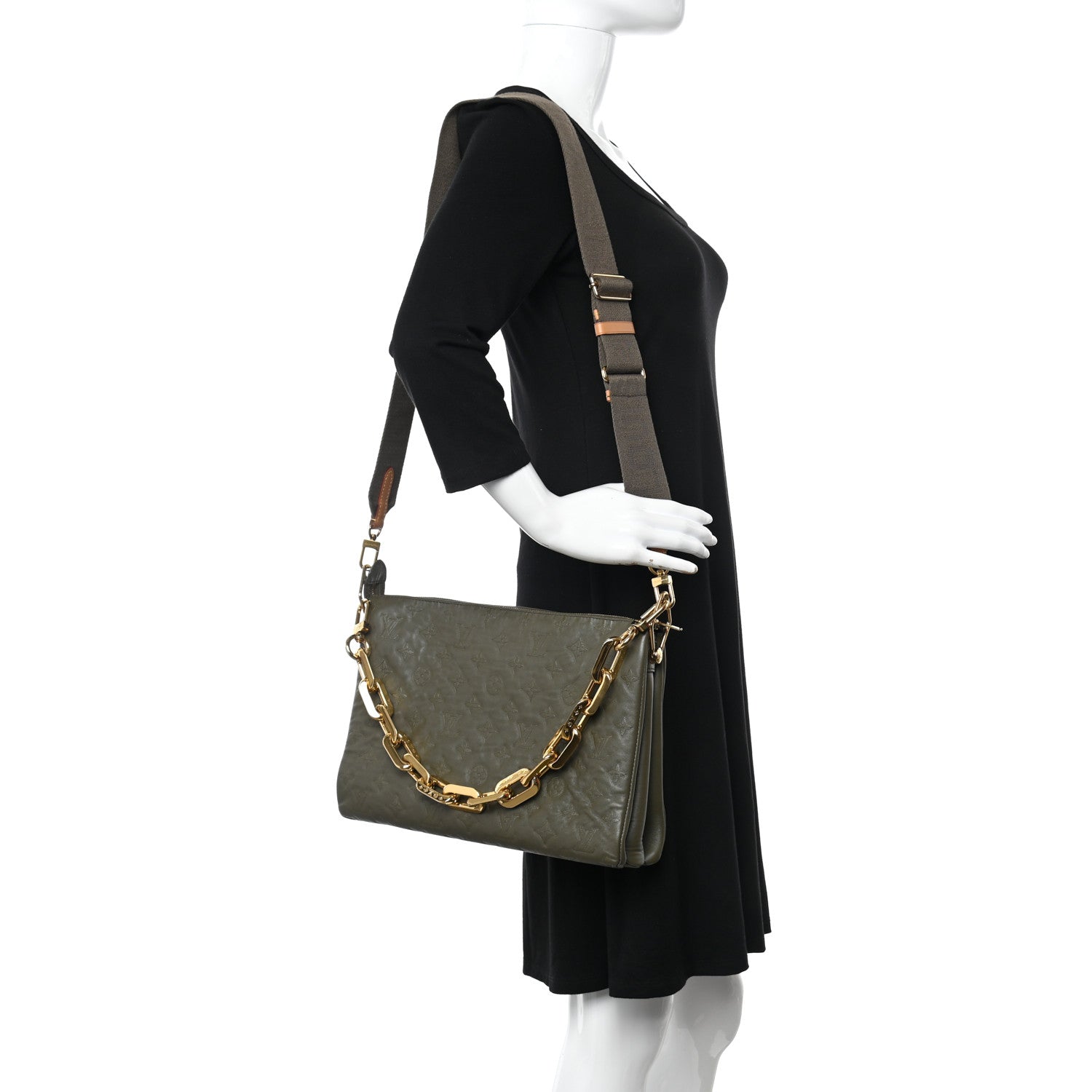 Louis Vuitton Lambskin Embossed Monogram Coussin MM Khaki 2 of 15