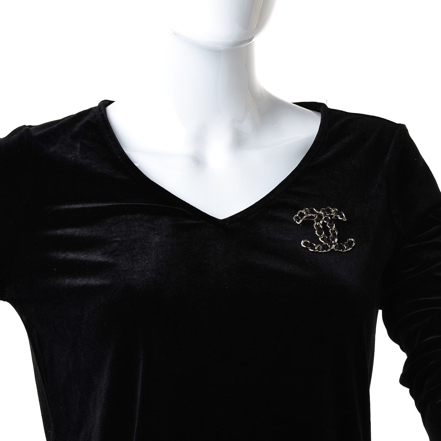 Lambskin Chain CC Brooch Black Gold