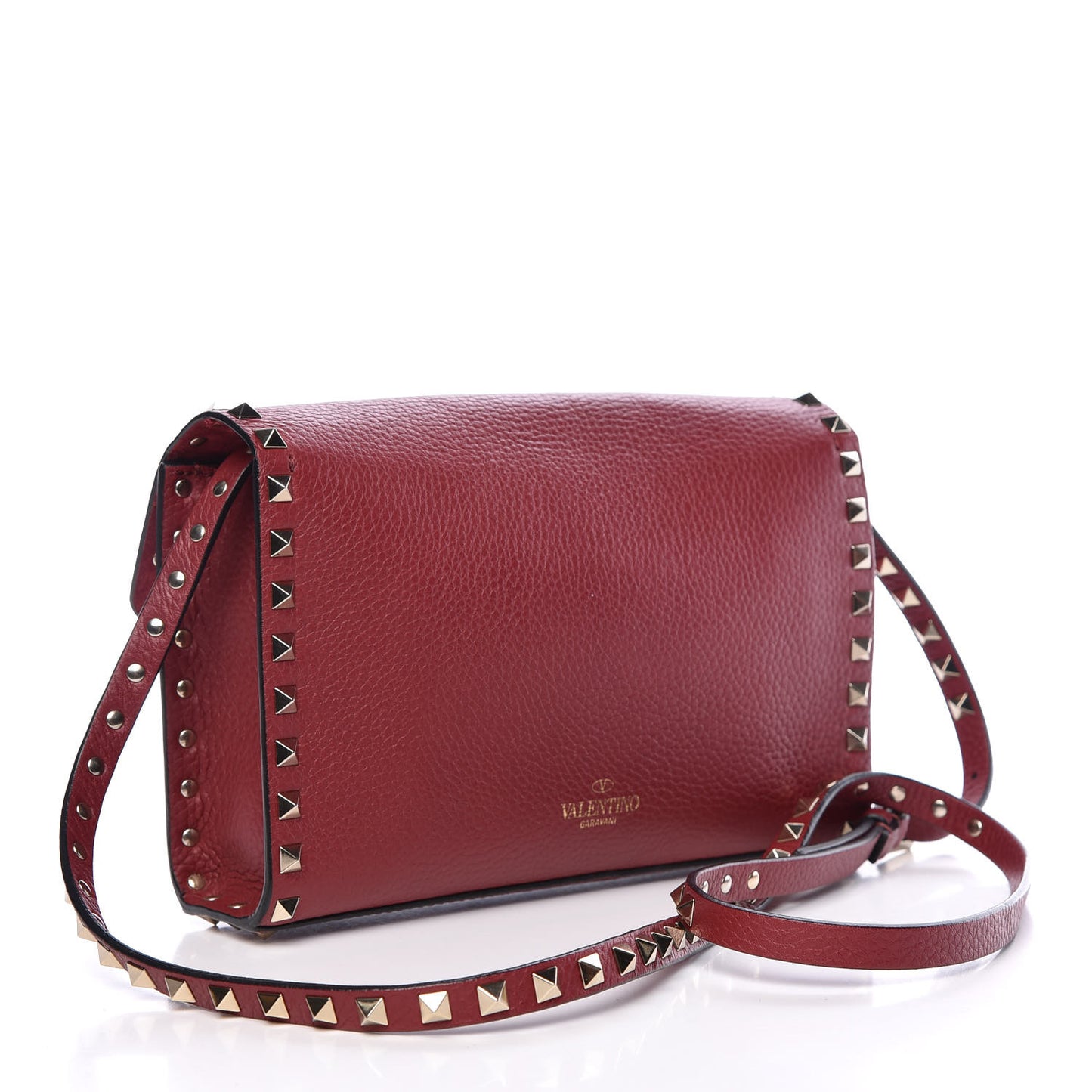 Pebbled Calfskin Medium Rockstud Flip Lock Crossbody Bag Red