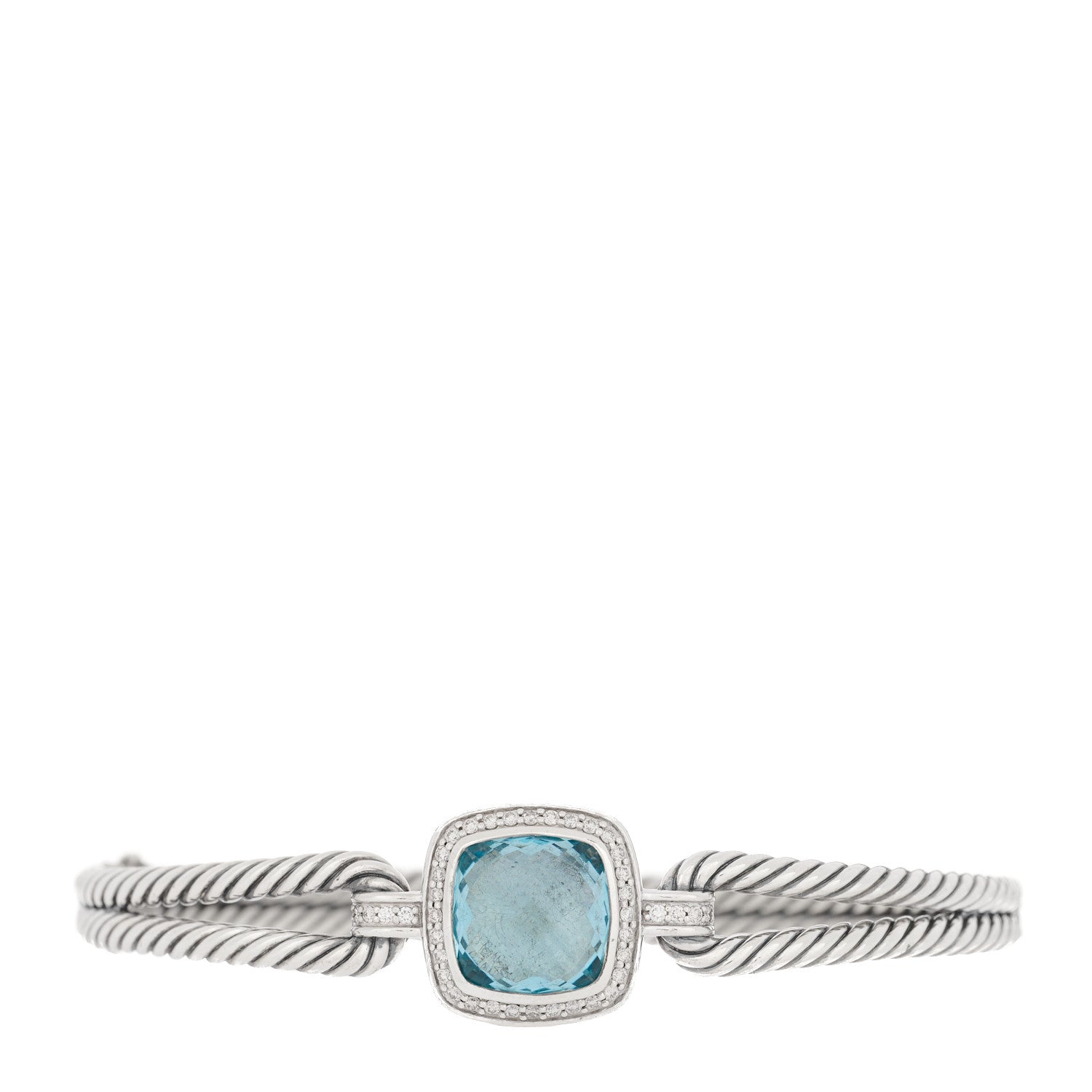 David Yurman Sterling Silver Diamond Blue Topaz Albion Cable Bracelet 1 of 3
