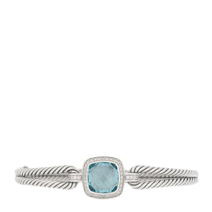 David Yurman Sterling Silver Diamond Blue Topaz Albion Cable Bracelet 1 of 3