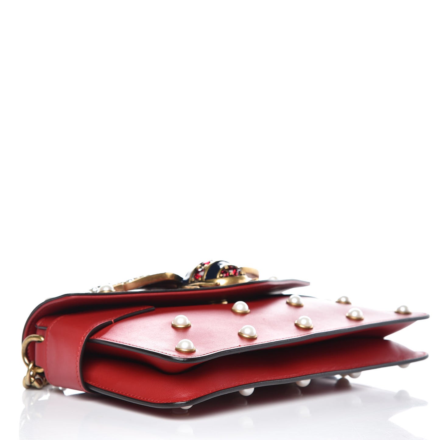 Nappa Pearl Studded Mini Queen Margaret Broadway Shoulder Bag Hibiscus Red