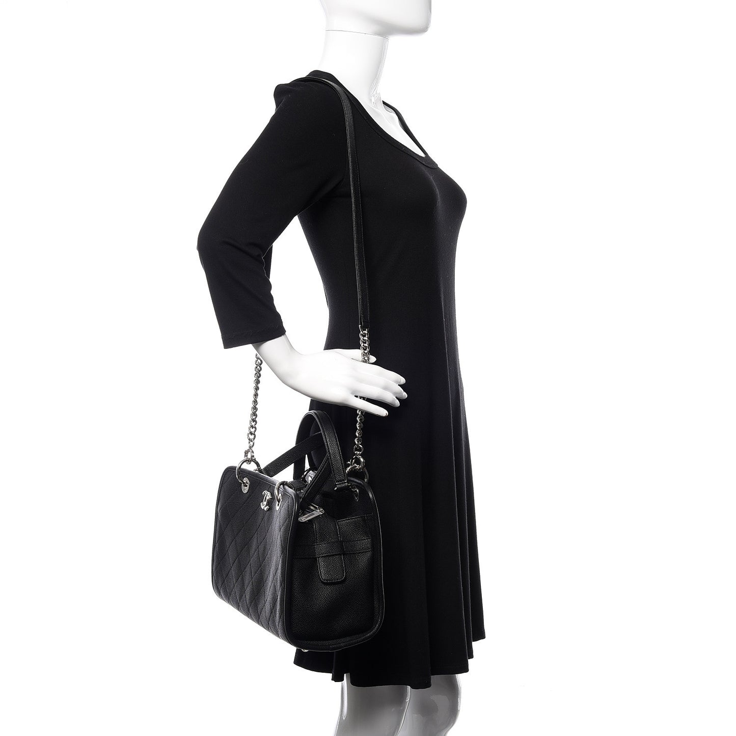 Caviar Stitched Shopping Tote Black