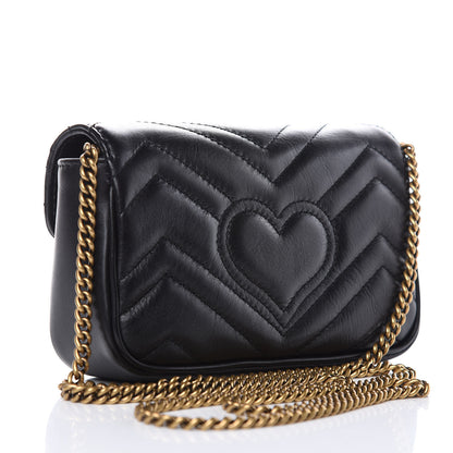 Gucci Calfskin Matelasse Super Mini GG Marmont Shoulder Bag Black 4 of 15