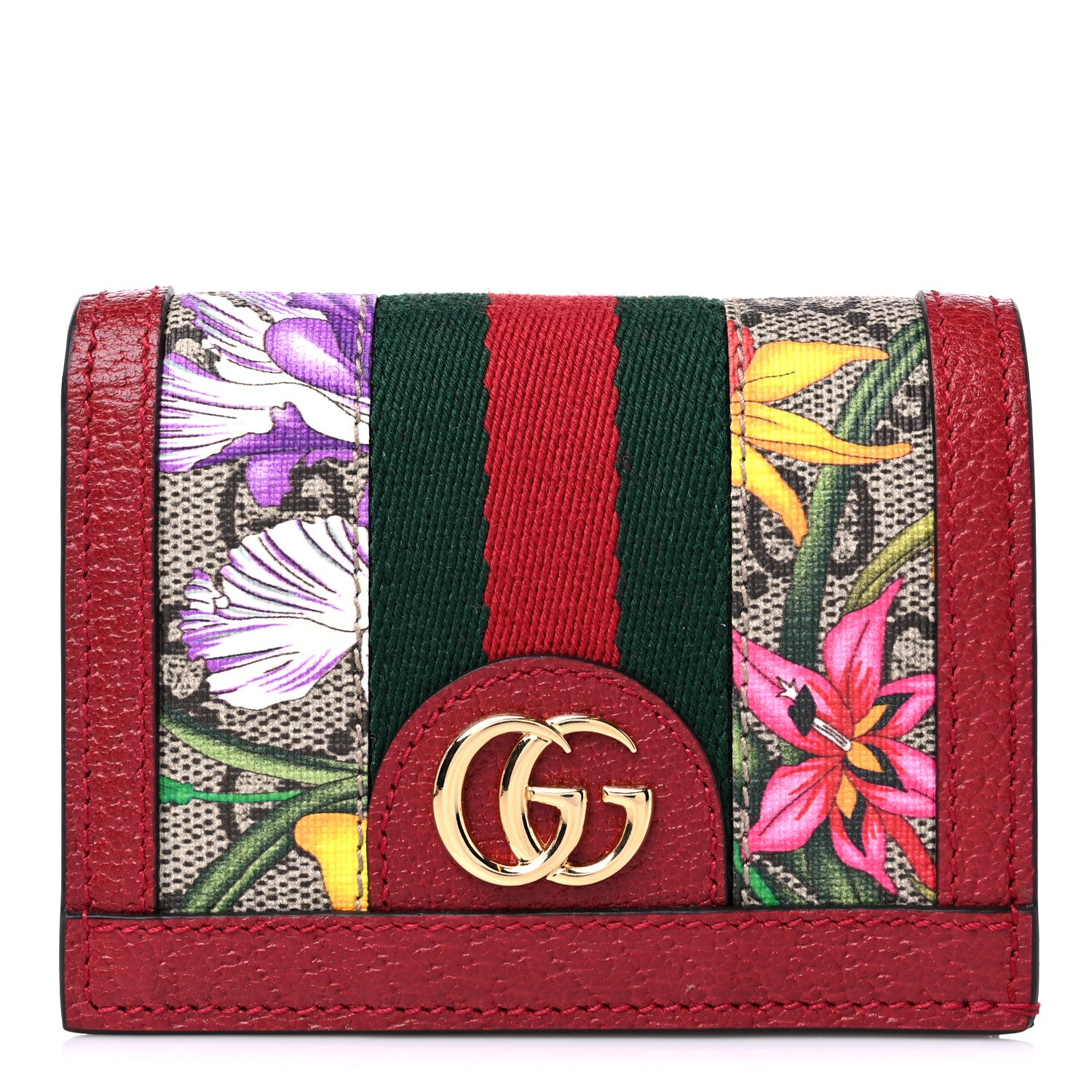 Gucci GG Supreme Monogram Flora Web Ophidia Card Case Red 2 of 11