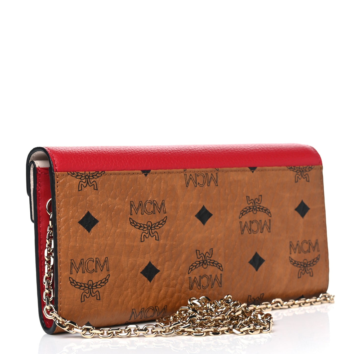 Calfskin Visetos Monogram Patricia Color Block Wallet On Chain Cognac Ruby Red White