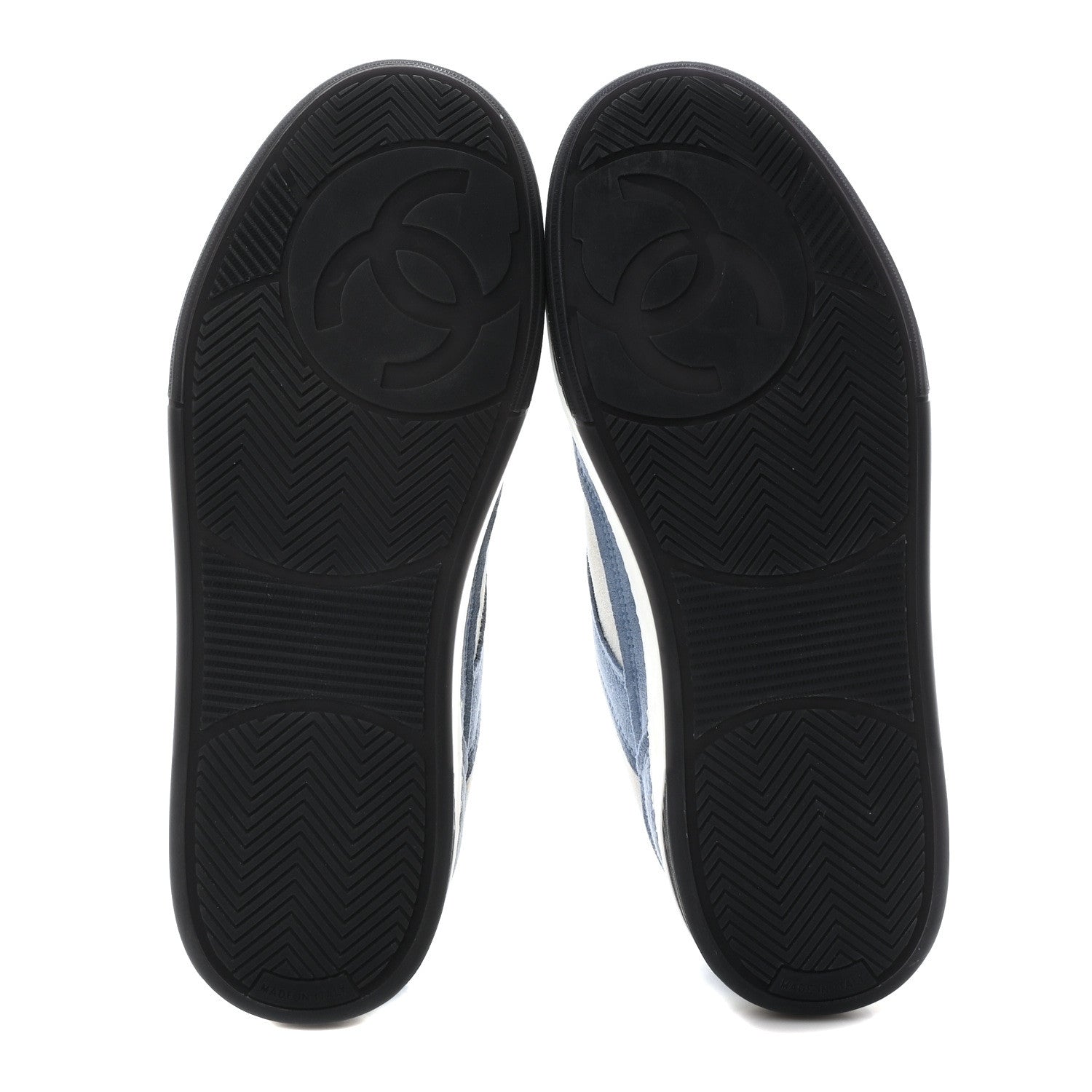 Chanel Suede Kidskin Womens CC Sneakers 37.5 White Blue 6 of 8