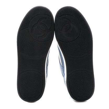 Chanel Suede Kidskin Womens CC Sneakers 37.5 White Blue 6 of 8