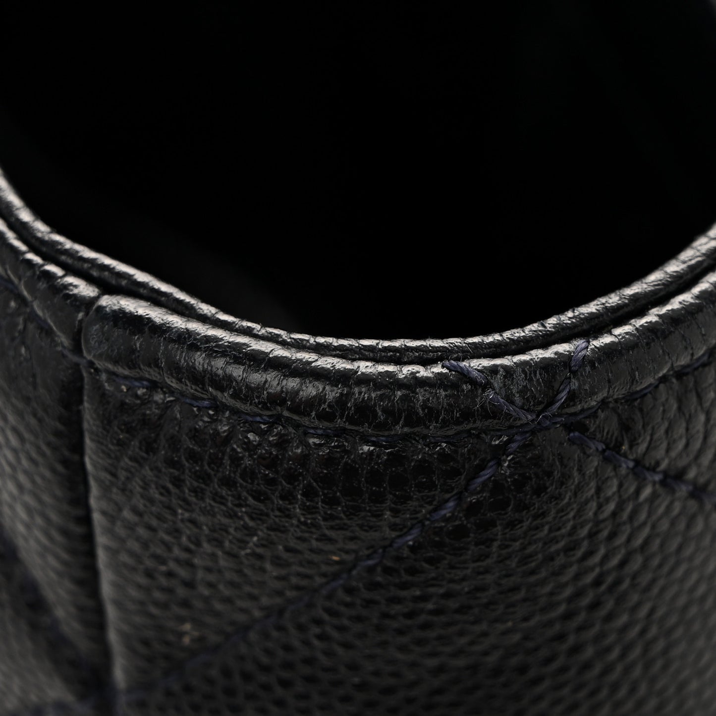 Caviar Quilted Small Shopping Tote Navy