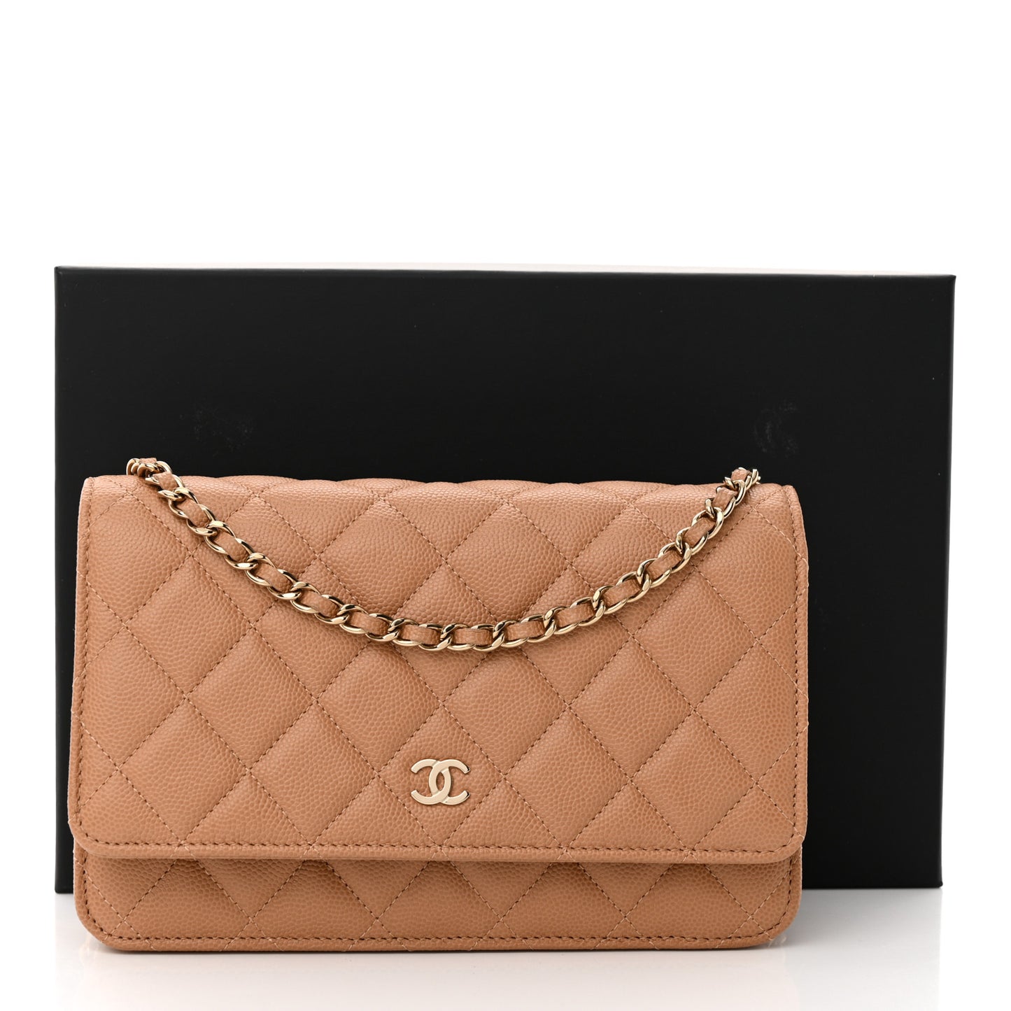Caviar Quilted Wallet on Chain WOC Dark Beige