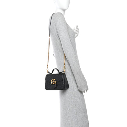 Gucci Calfskin Matelasse Mini GG Marmont Top Handle Shoulder Bag Black 3 of 12