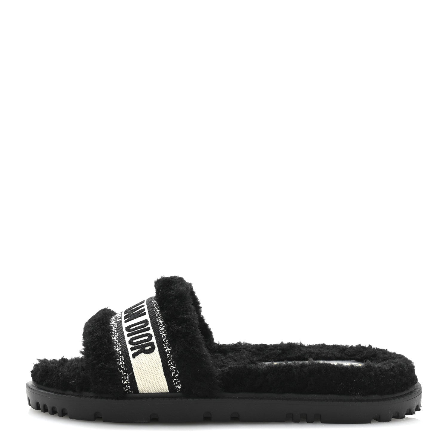 Christian Dior Shearling Canvas Lurex Embroidered Dway 10mm Slide Sandals 40 Black Natural 1 of 9