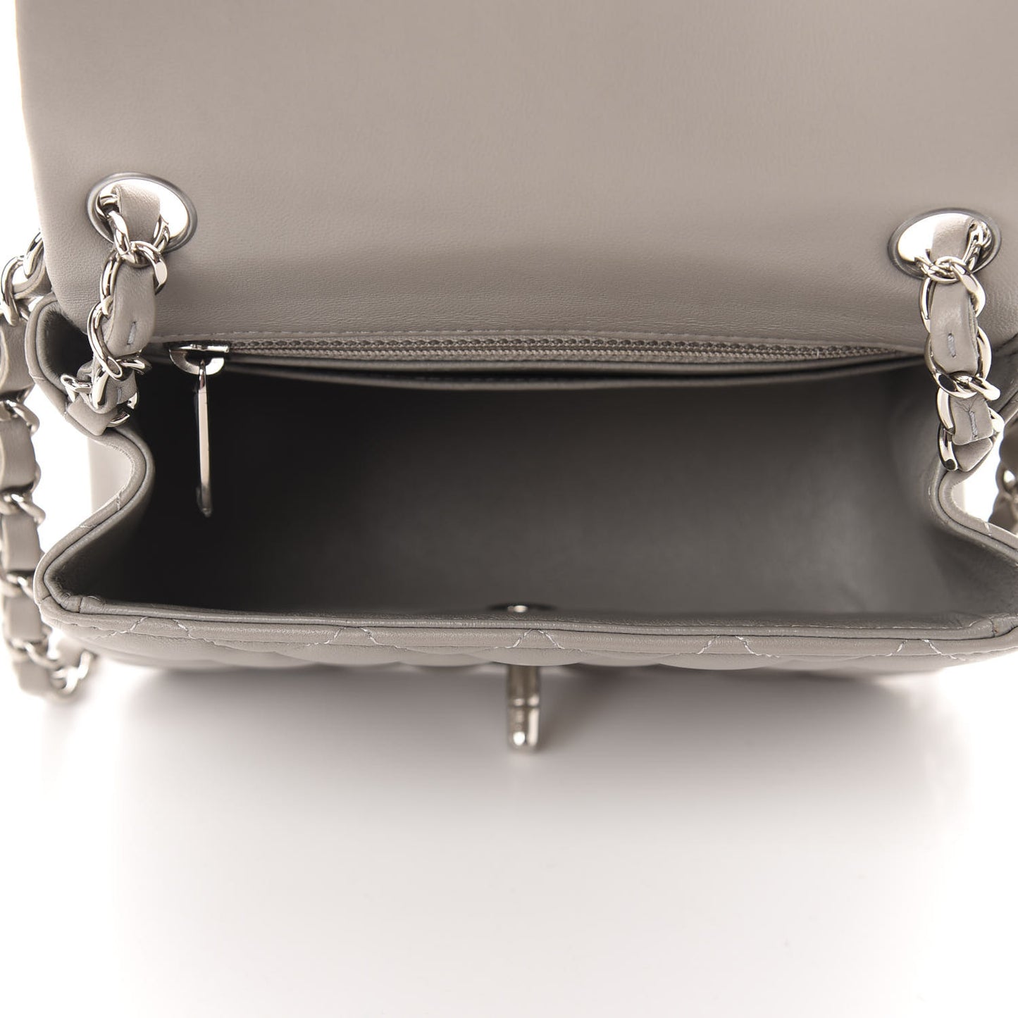 Lambskin Quilted Mini Square Flap Light Grey