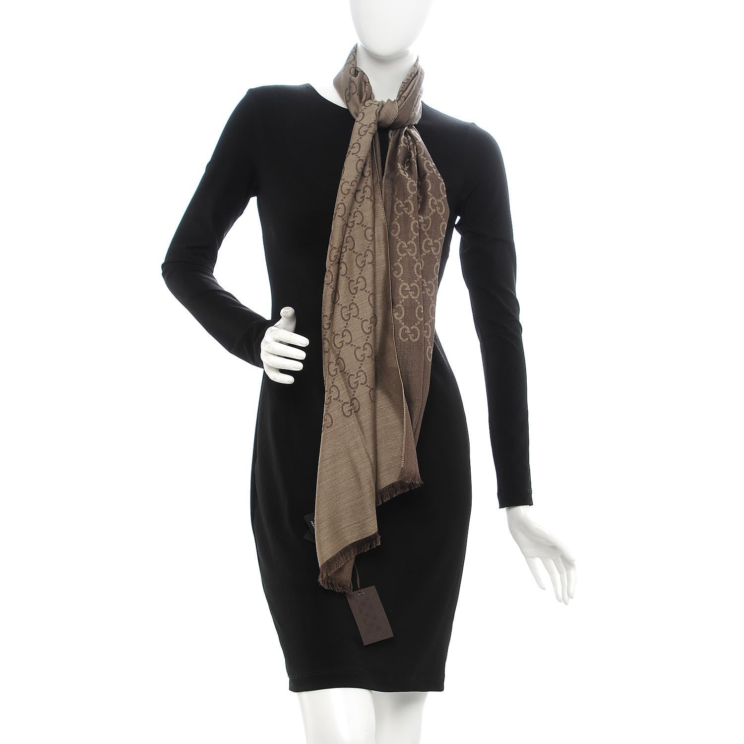Gucci Wool Silk GG Monogram GGNat Scarf Rope Dark Brown 2 of 6