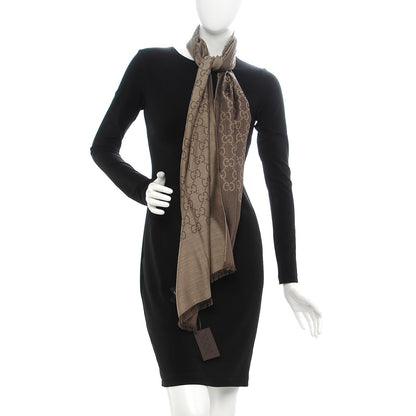 Gucci Wool Silk GG Monogram GGNat Scarf Rope Dark Brown 2 of 6