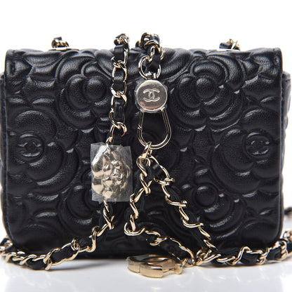 Chanel Lambskin Camellia Embossed Chain Belt Bag Black 11 of 11