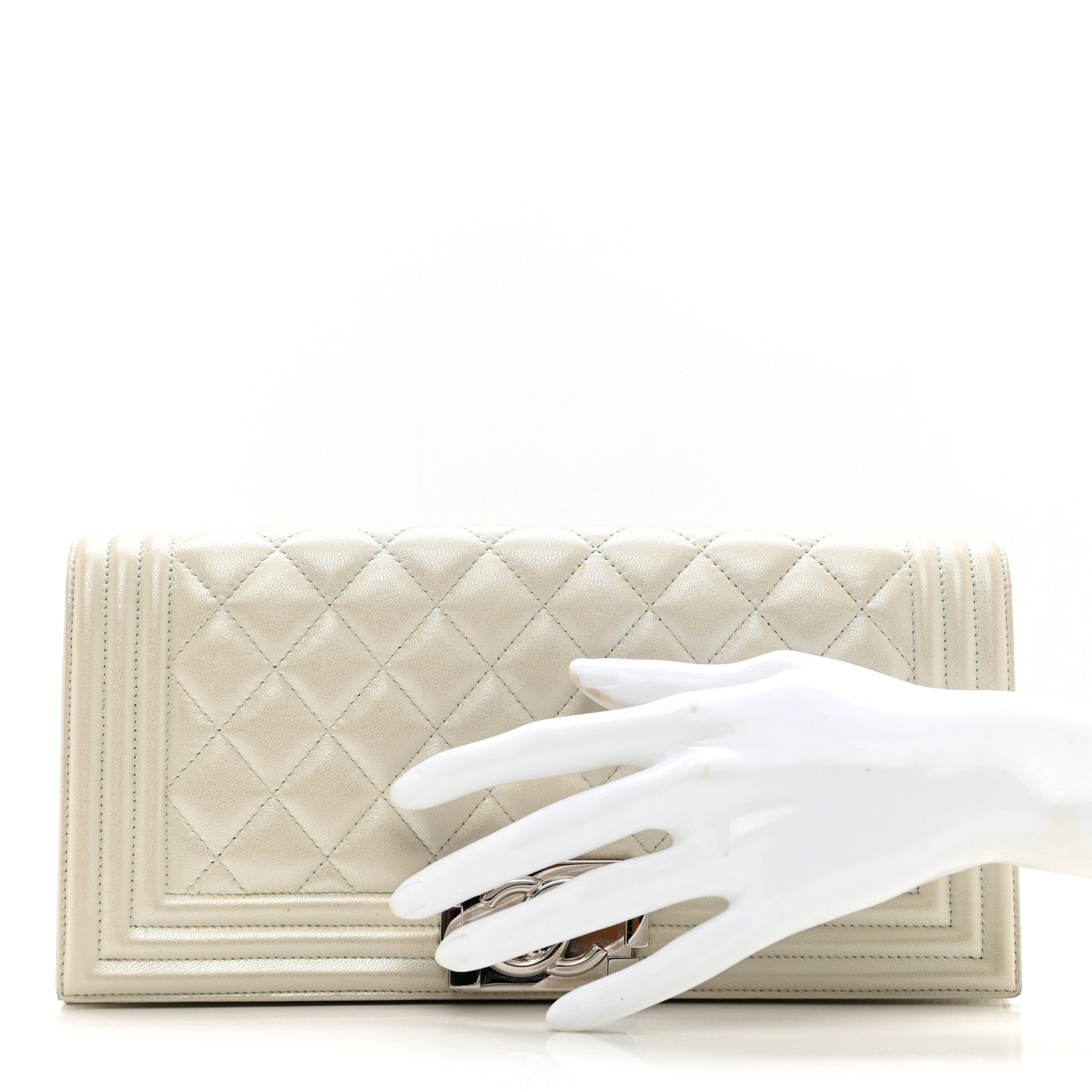 Chanel Metallic Lambskin Quilted Boy Flap Clutch Silver 2 of 8