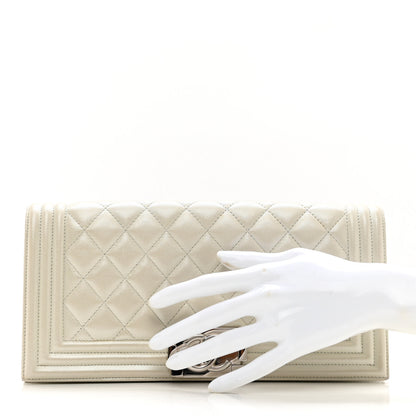 Chanel Metallic Lambskin Quilted Boy Flap Clutch Silver 2 of 8