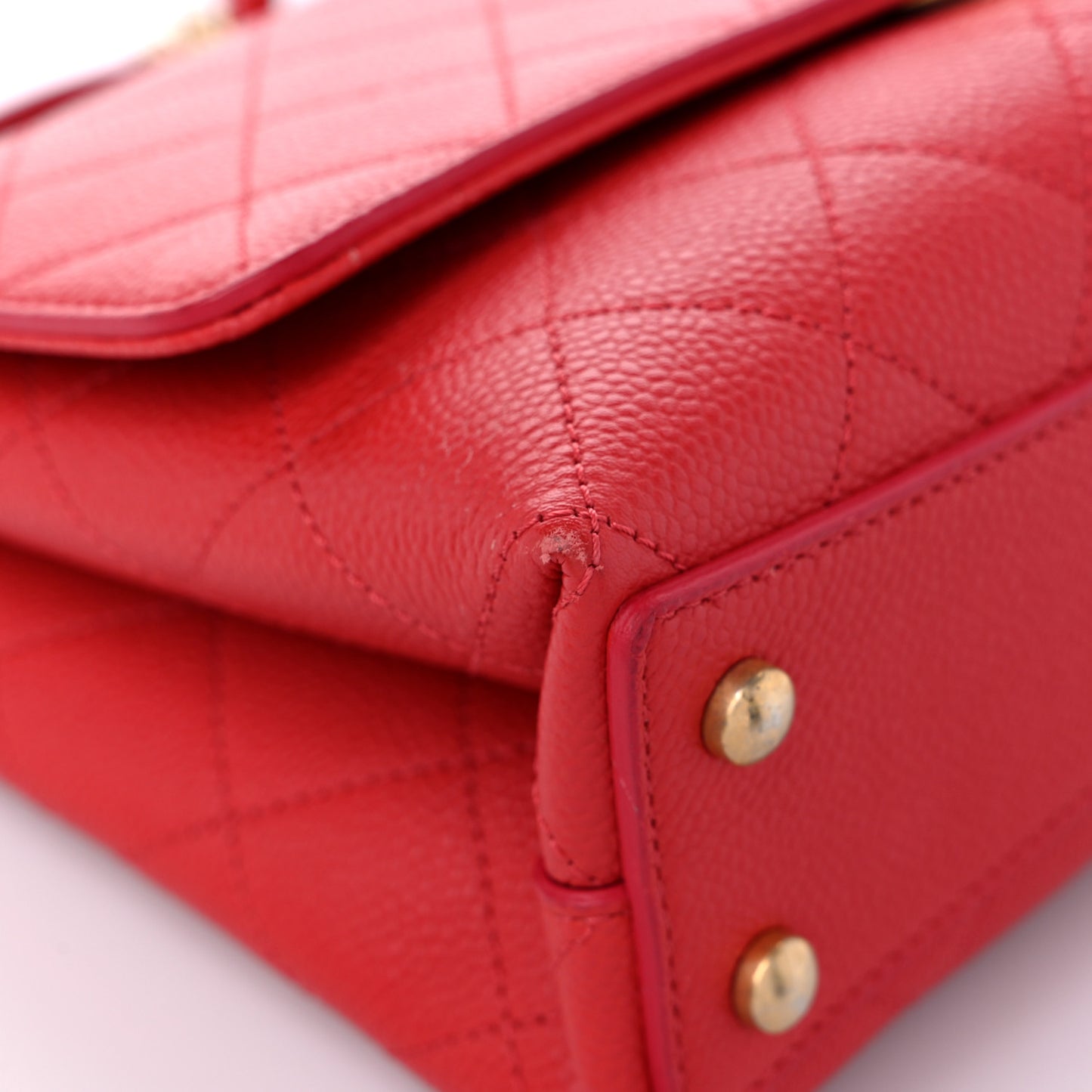Grained Calfskin Small Stitched Flap Red