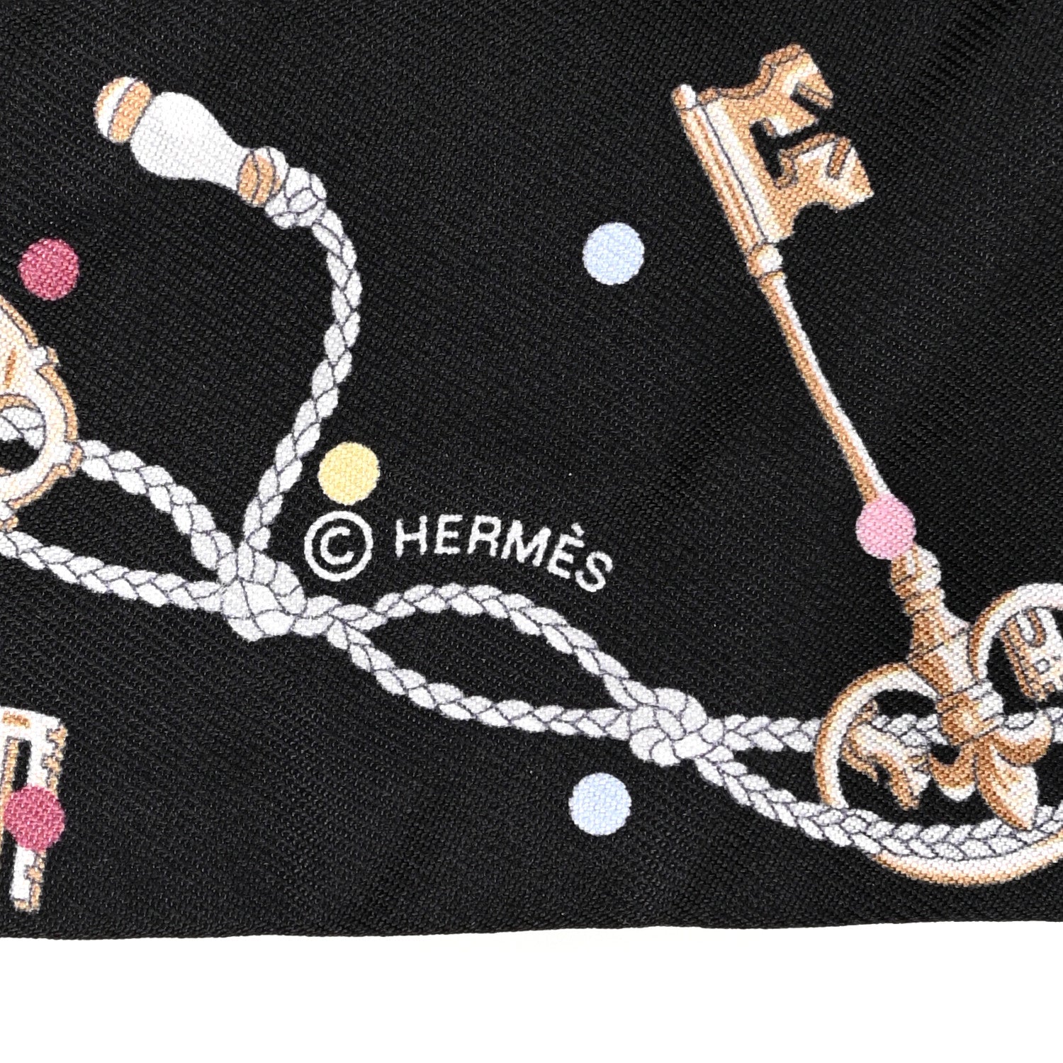 Hermes Silk Les Cles A Pois Twilly Black Beige Rose Multicolor 3 of 4
