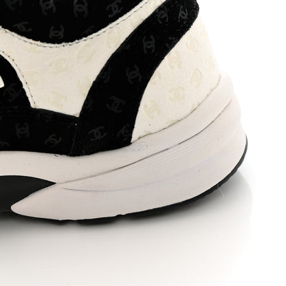 Chanel Nylon Suede Calfskin Printed CC Sneakers 39.5 White Black 12 of 13