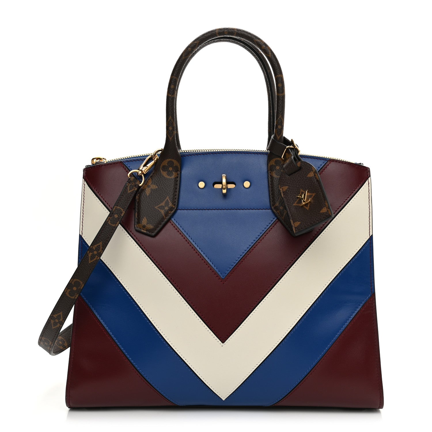 Louis Vuitton Calfskin Monogram City Steamer MM Blue Burgundy White 1 of 12