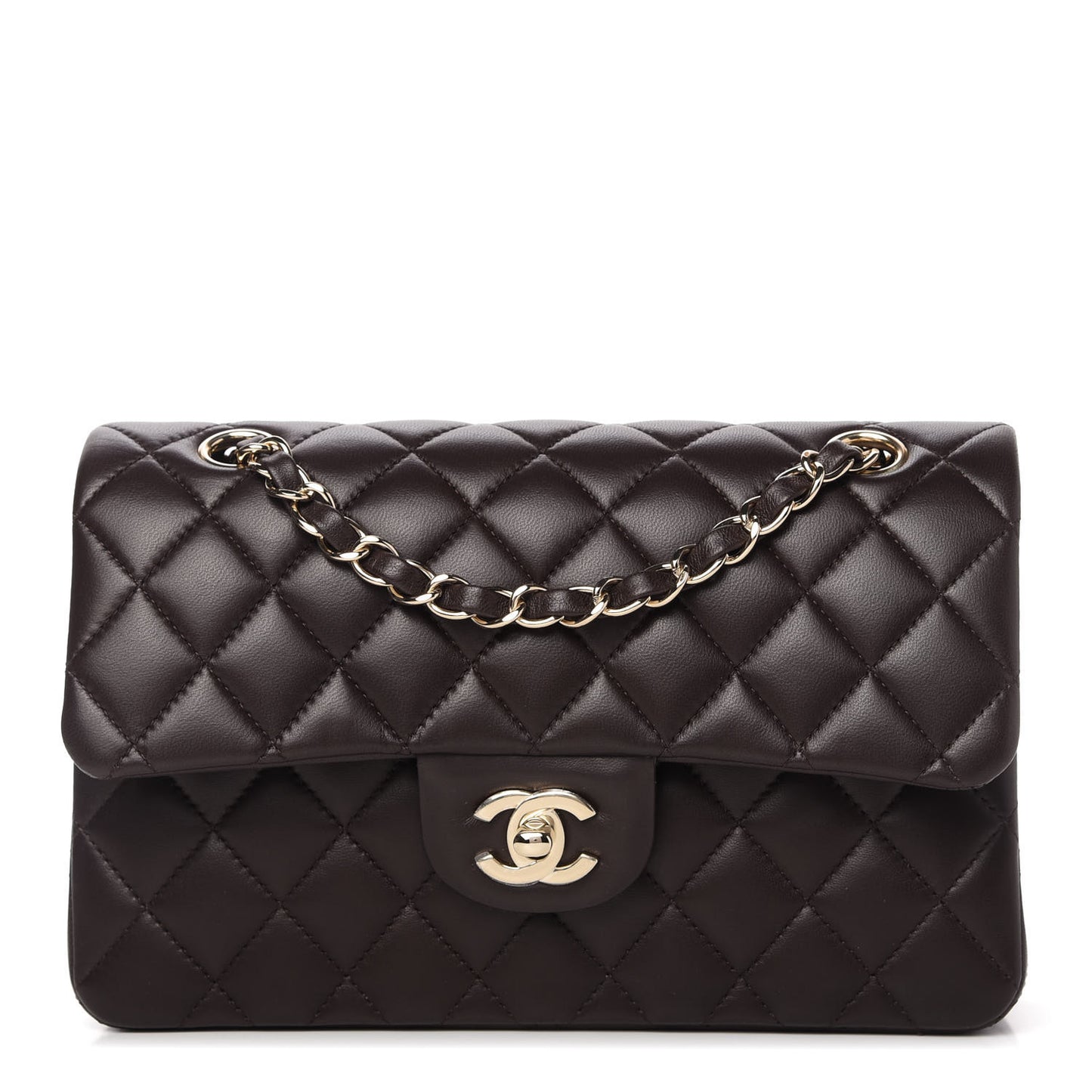Lambskin Quilted Small Double Flap Brown