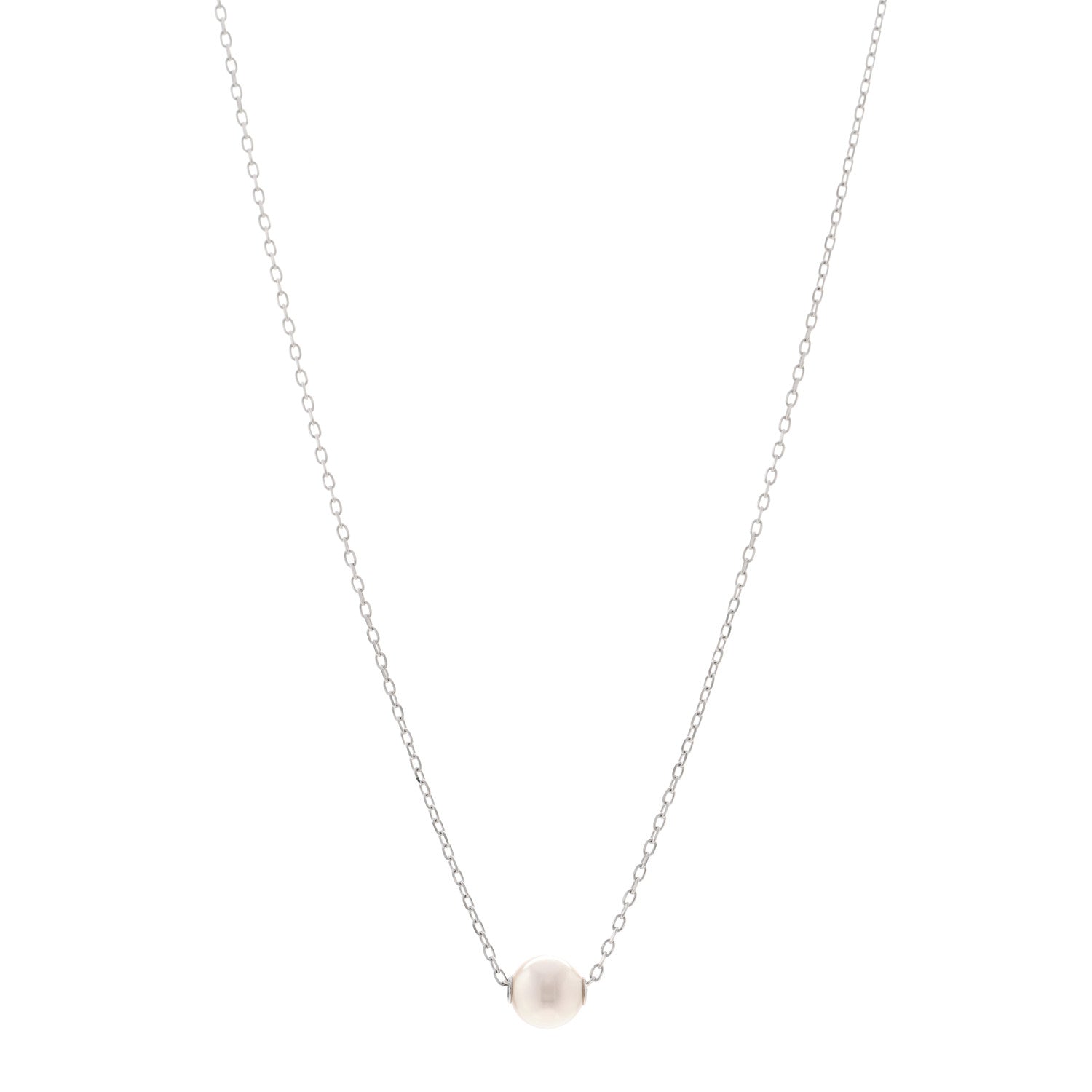 Mikimoto 18K White Gold Akoya Pearl 7-7.5mm Single Pendant Necklace 1 of 5