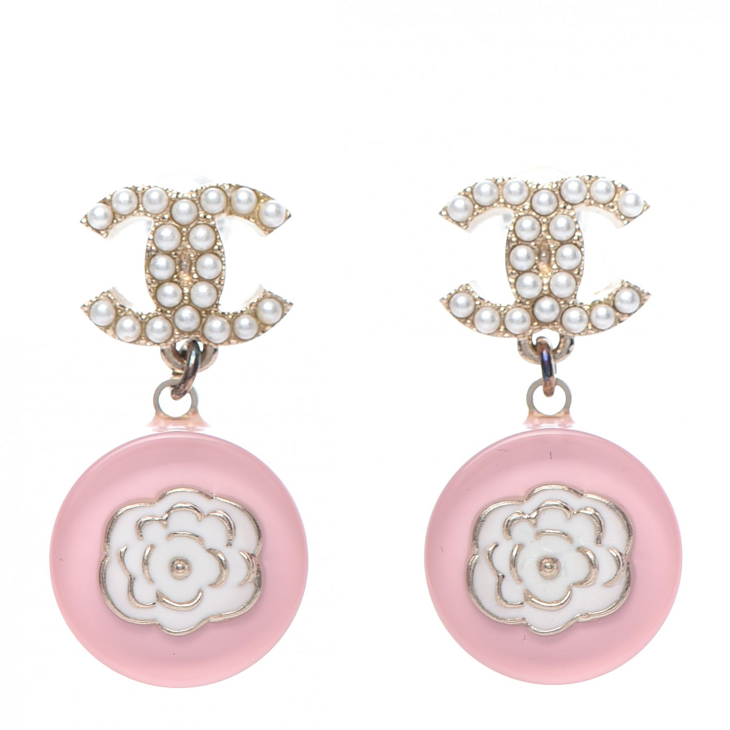 Resin Enamel Pearl CC Flower Drop Earrings Pink