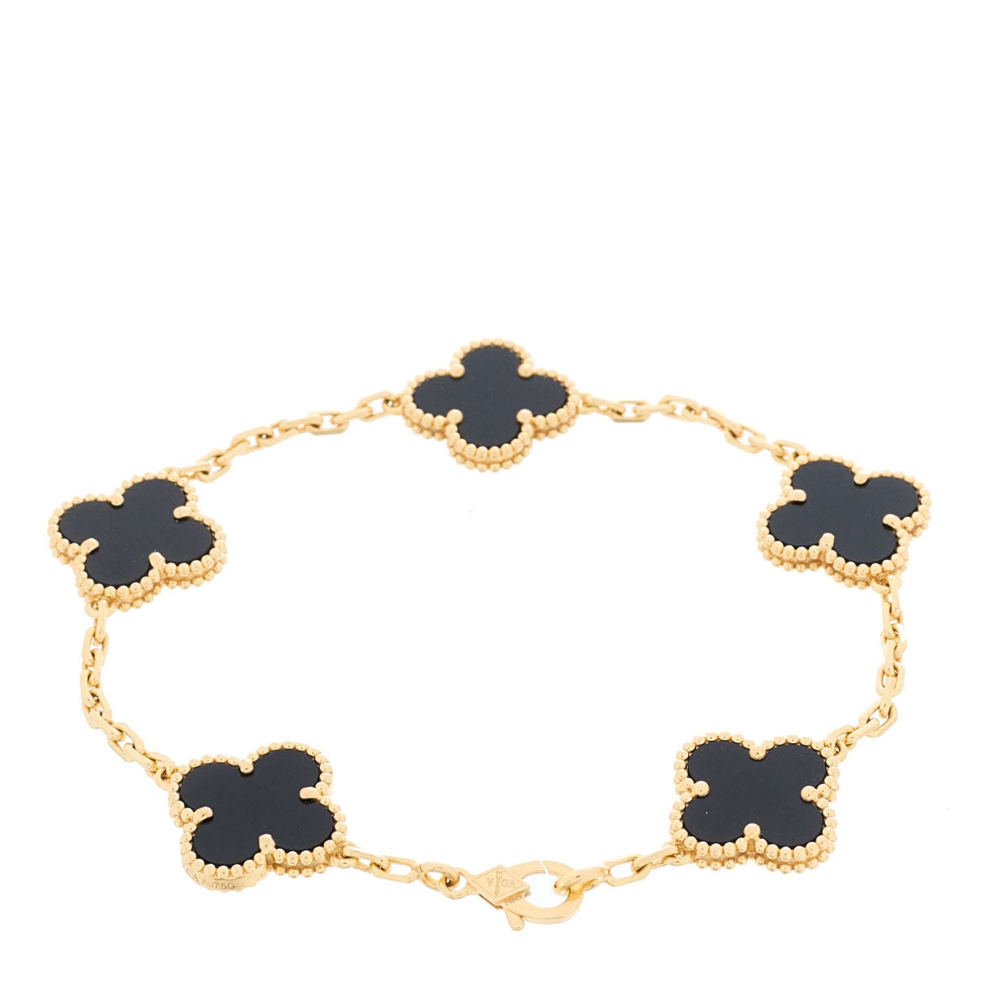 18K Yellow Gold Black Onyx 5 Motifs Vintage Alhambra Bracelet