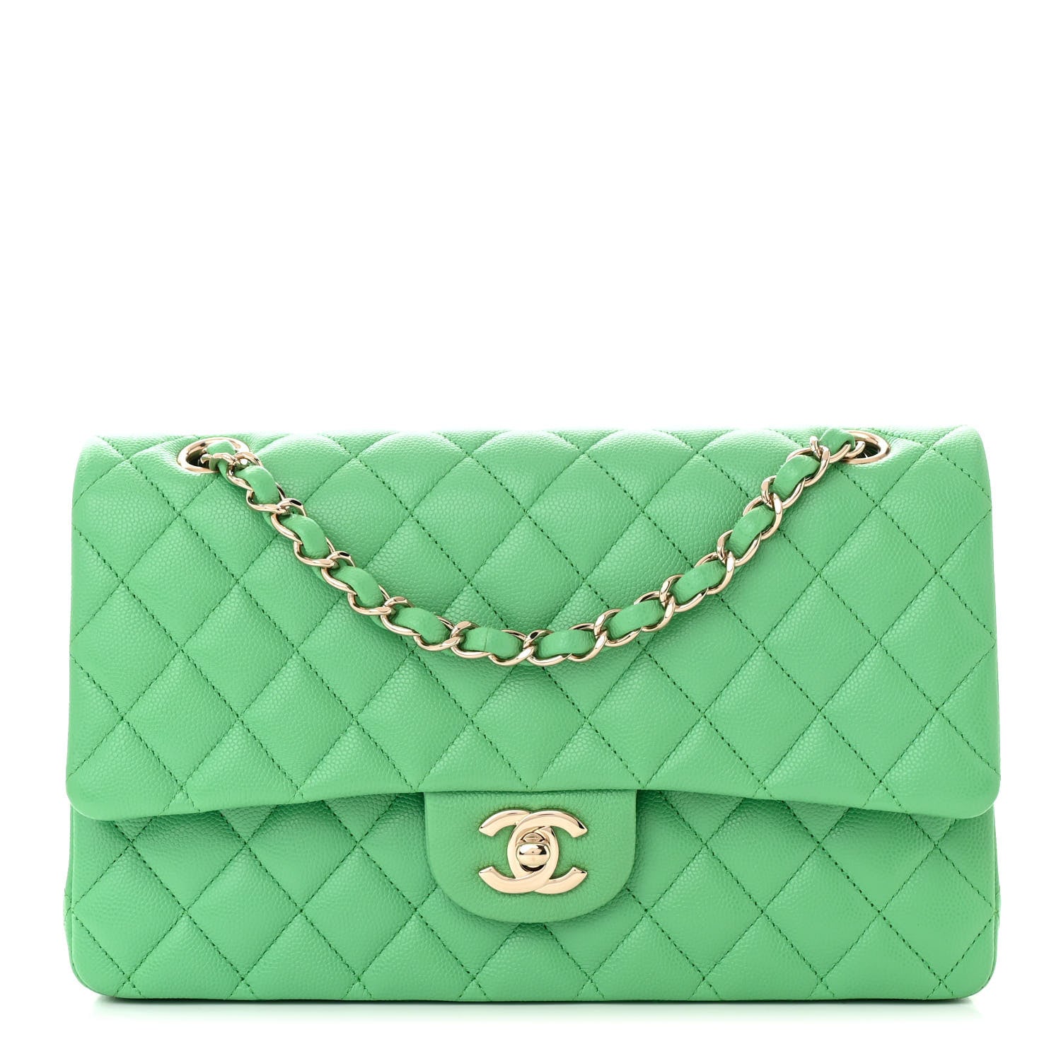 Chanel Caviar Quilted Medium Double Flap Green 1 of 10