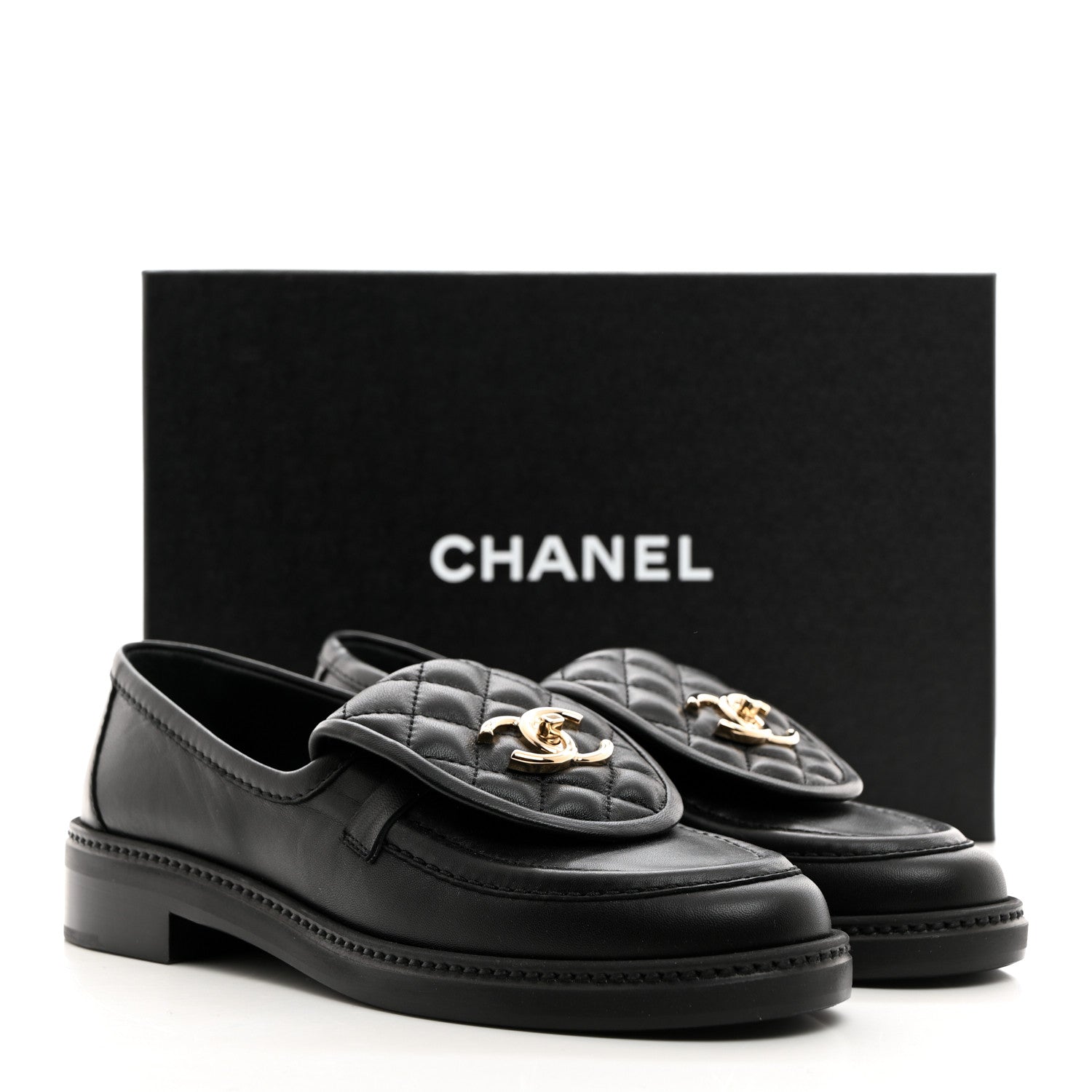 Chanel Lambskin Quilted CC Turnlock Loafers 37 Black 9 of 9