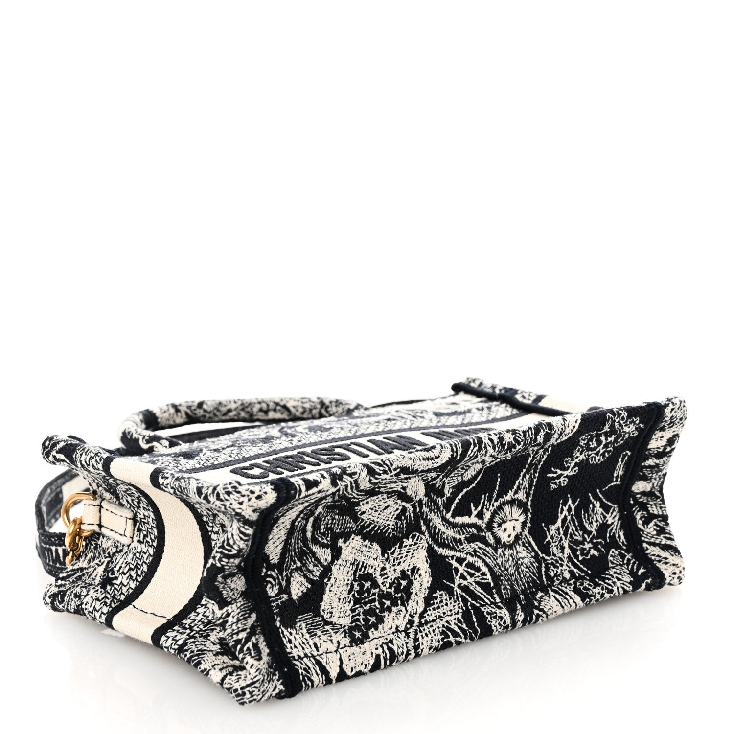 Christian Dior Canvas Embroidered Toile De Jouy Reverse Mini Book Tote With Strap Blue Multicolor 4 of 10