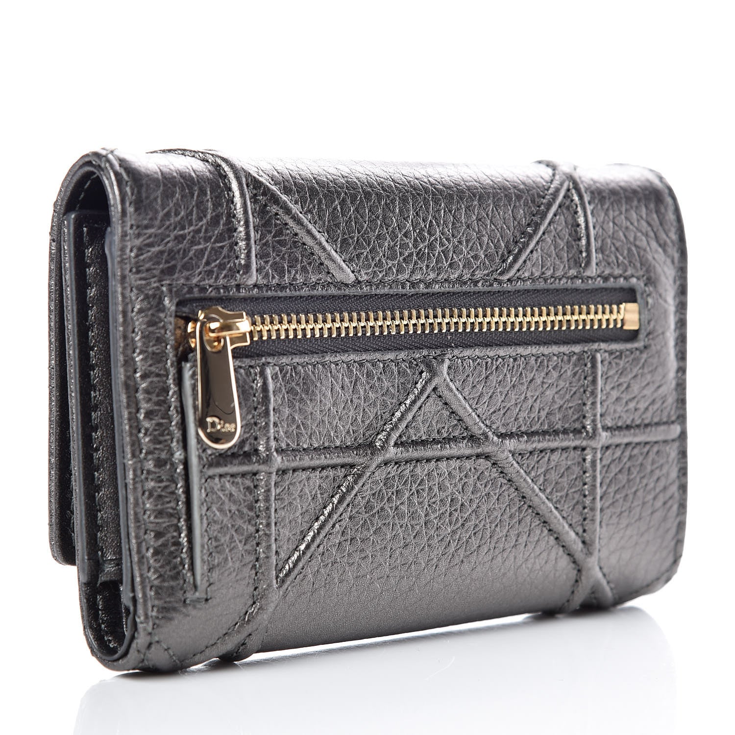 Christian Dior Metallic Grained Calfskin Cannage Diorama Elancee Wallet Gunmetal Grey 3 of 9