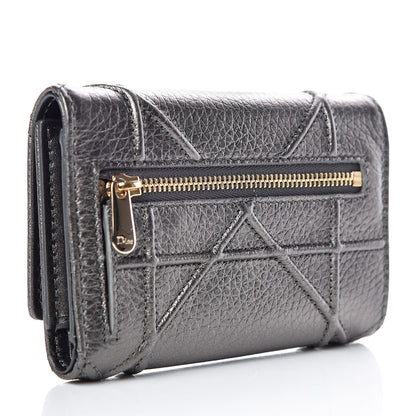 Christian Dior Metallic Grained Calfskin Cannage Diorama Elancee Wallet Gunmetal Grey 3 of 9