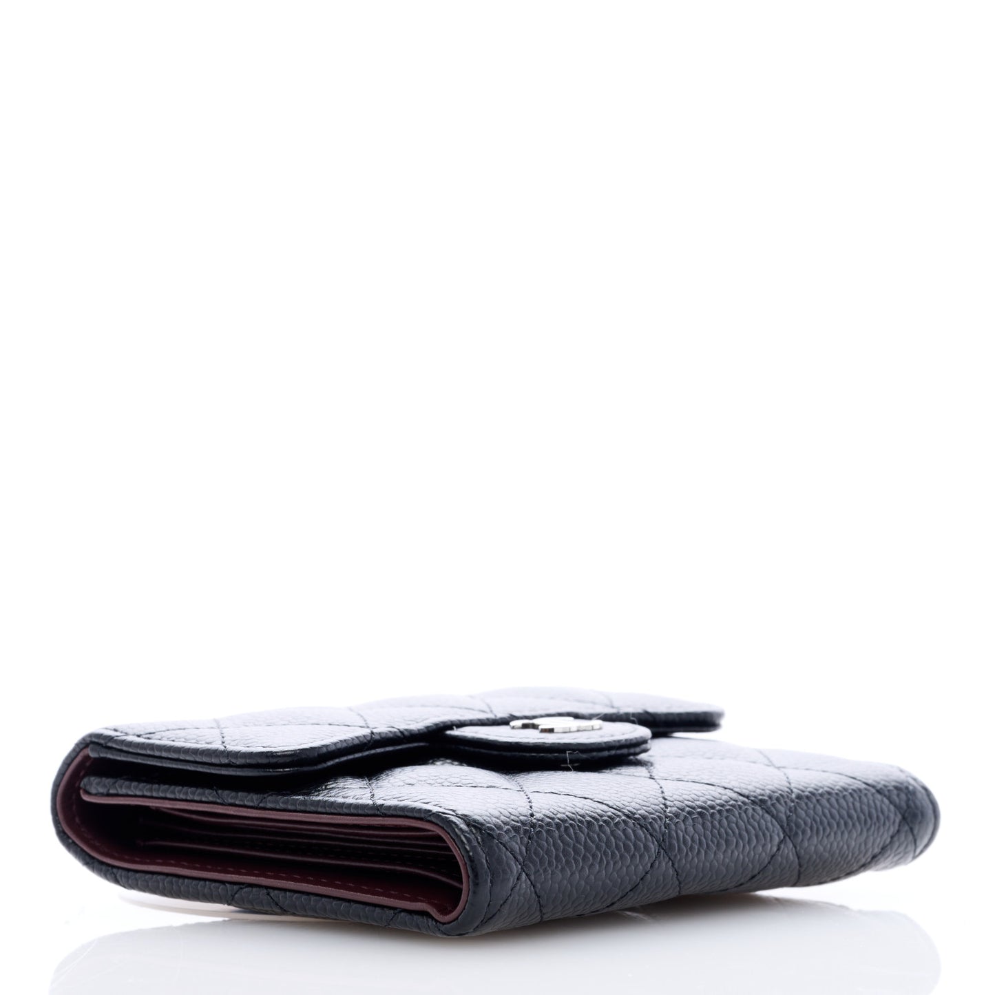 Caviar Quilted Compact Flap Wallet Black